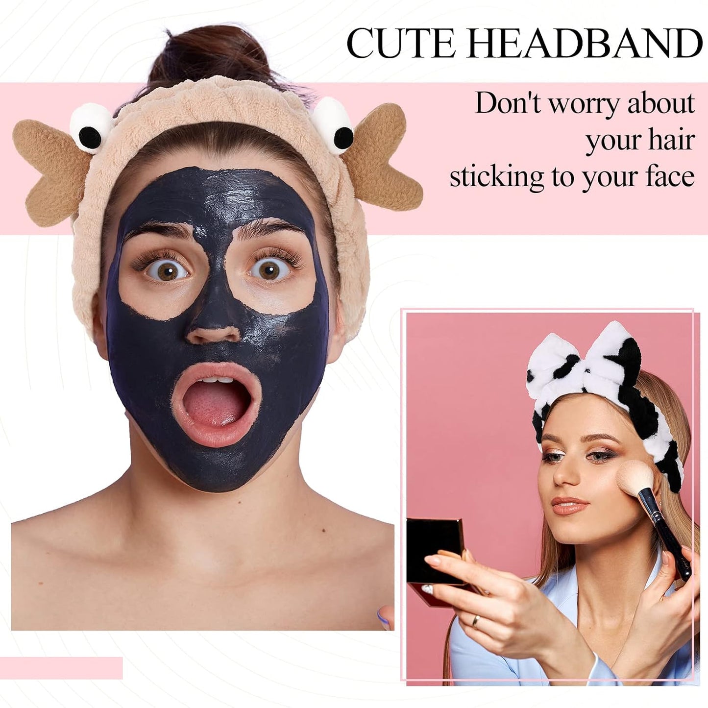 Jutom 6 Pcs Animal Headbands Bulk Cute Ear Skincare Headband for Women Lovely Hair Band for Washing Makeup Face Gift Elastic Cosmetic Head Wrap, 6 Styles