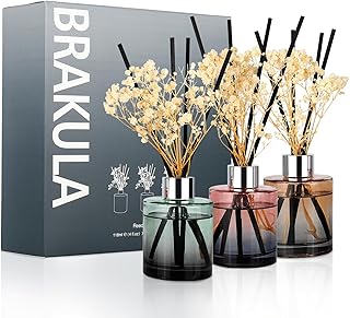 Brakula 3 Pack Reed Diffuser, Oil Diffuser Sticks, Fresh Linen, Eucalyptus&Wild Mint, Lavender Vanilla (4 fl oz Each Pack), Home Fragrance with 18 Sticks, Home Decor, Reed diffusers for Home