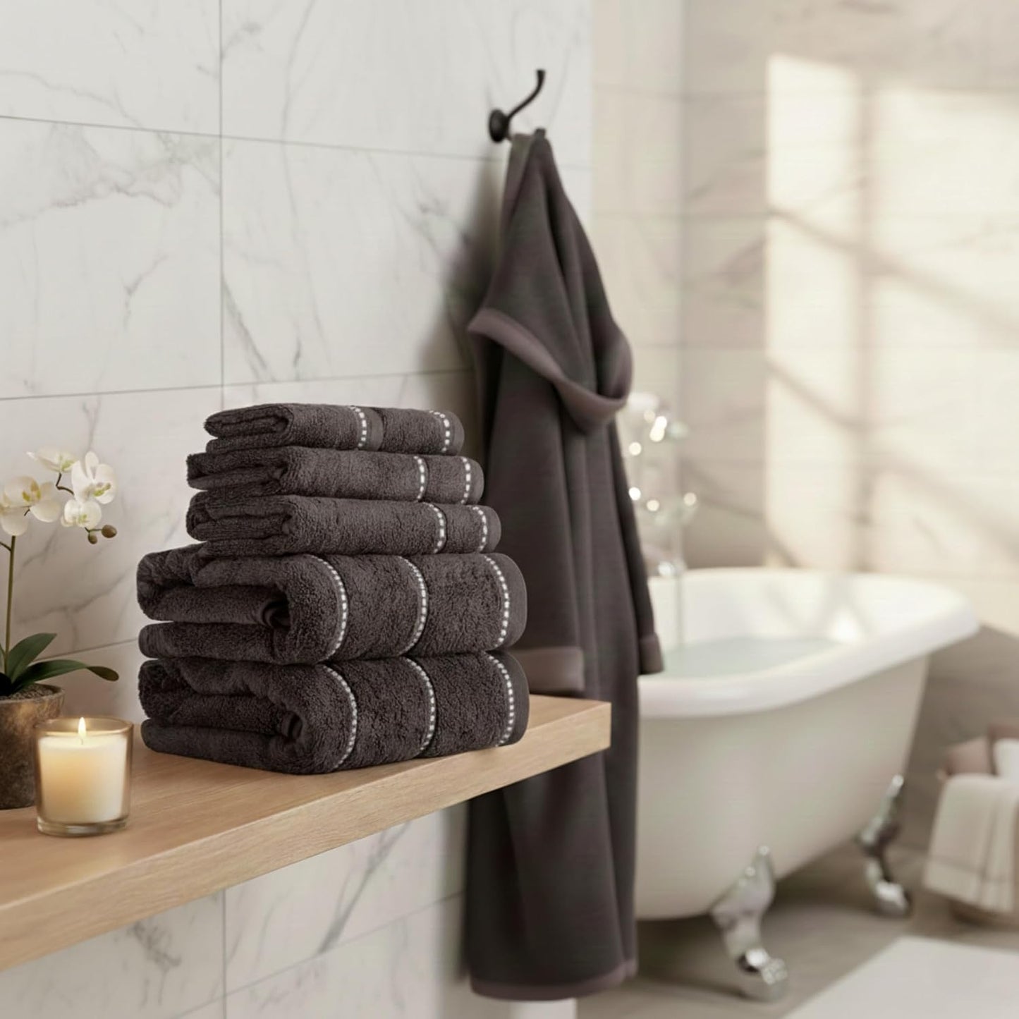 Lavish Home 6 Piece Bathroom Towels Set - 525GSM 100% Cotton Bathroom Essentials - 2 Bath Sheets, 2 Hand Towels, and 2 Wash Cloths for Bath, Shower, Gym, Spa, and Dorm Room (Charcoal)