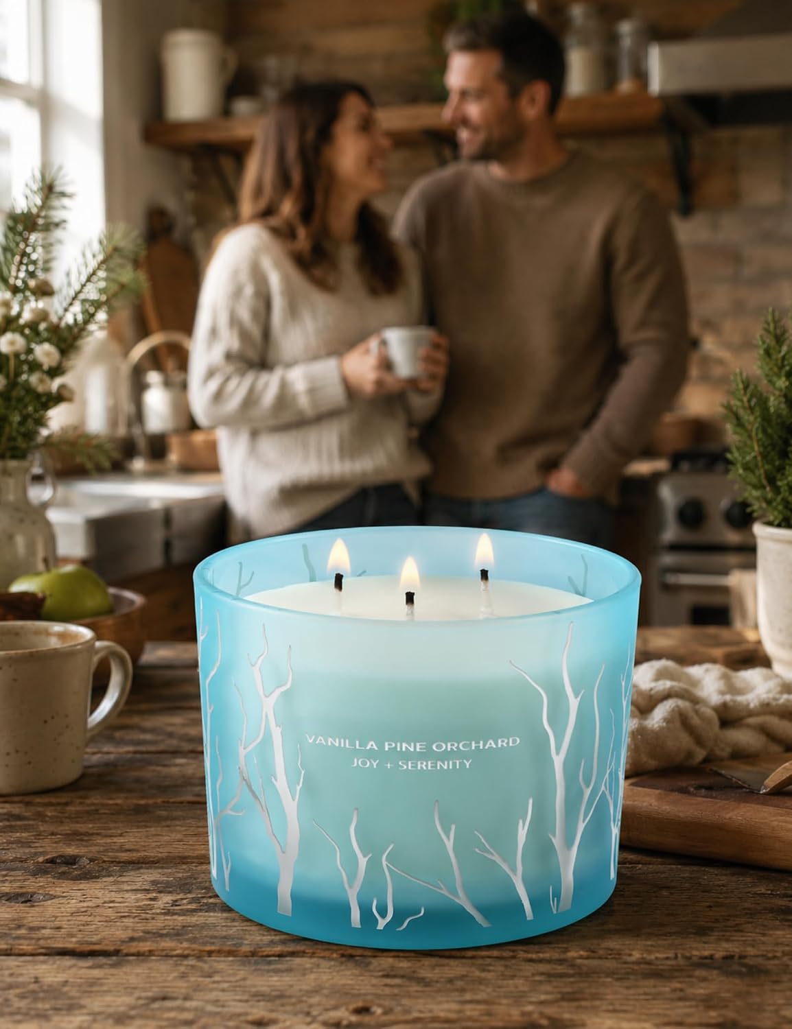 Vanilla Pine Orchard Candle | 14.5oz Large 3 Wick Soy Wax Candle for Home | Strongly Scented Winter Apple Vanilla Aromatherapy Candle | Long Lasting, Clean Burn | Stress Relief Gift for Women & Men