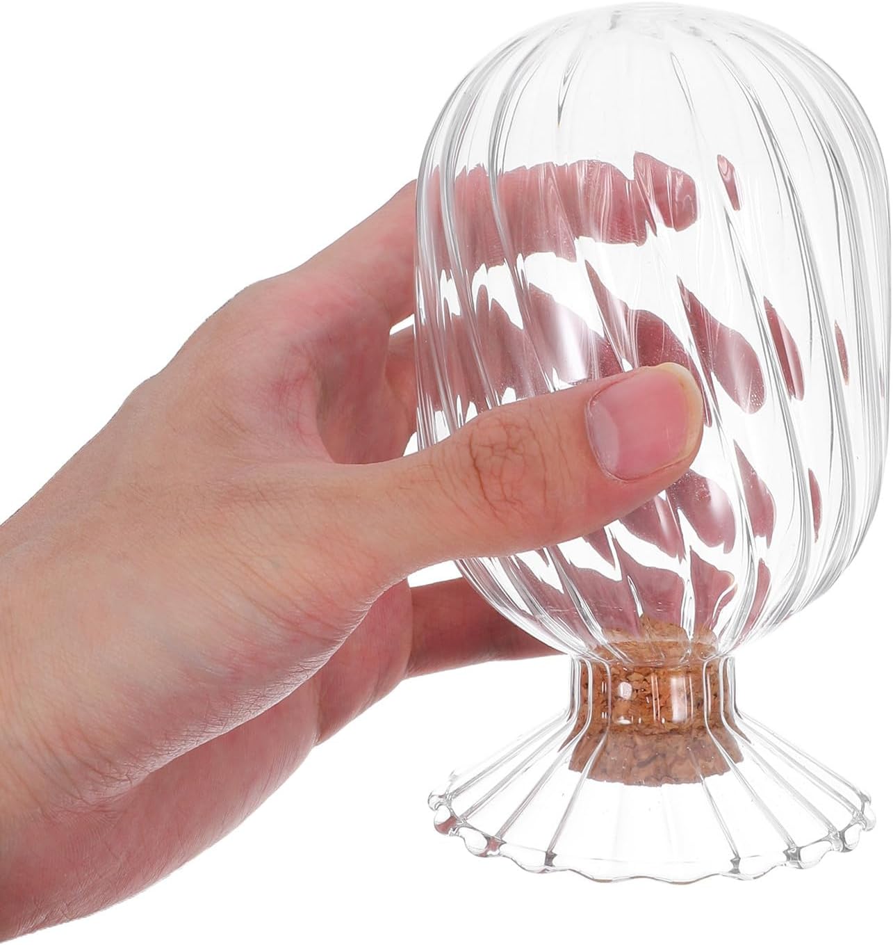 SHINEOFI Glass Cloche Match Holder with Cork Lid Helix-shaped Glass Jar for Matches Storage and Display for Home Fireplace and Dining Table Centerpiece