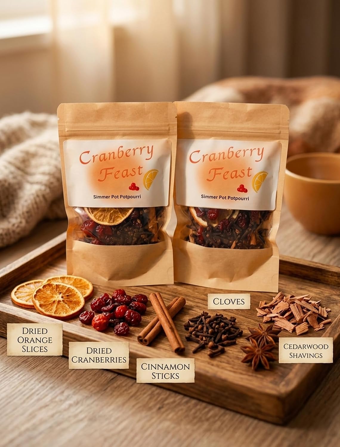 Cranberry Feast Stovetop Potpourri Kit - Natural Home Fragrance Simmer Pot with Dried Orange Slices, Whole Cranberries, Cinnamon Sticks, Cloves & Cedar Wood - Cozy Autumn & Holiday Scent