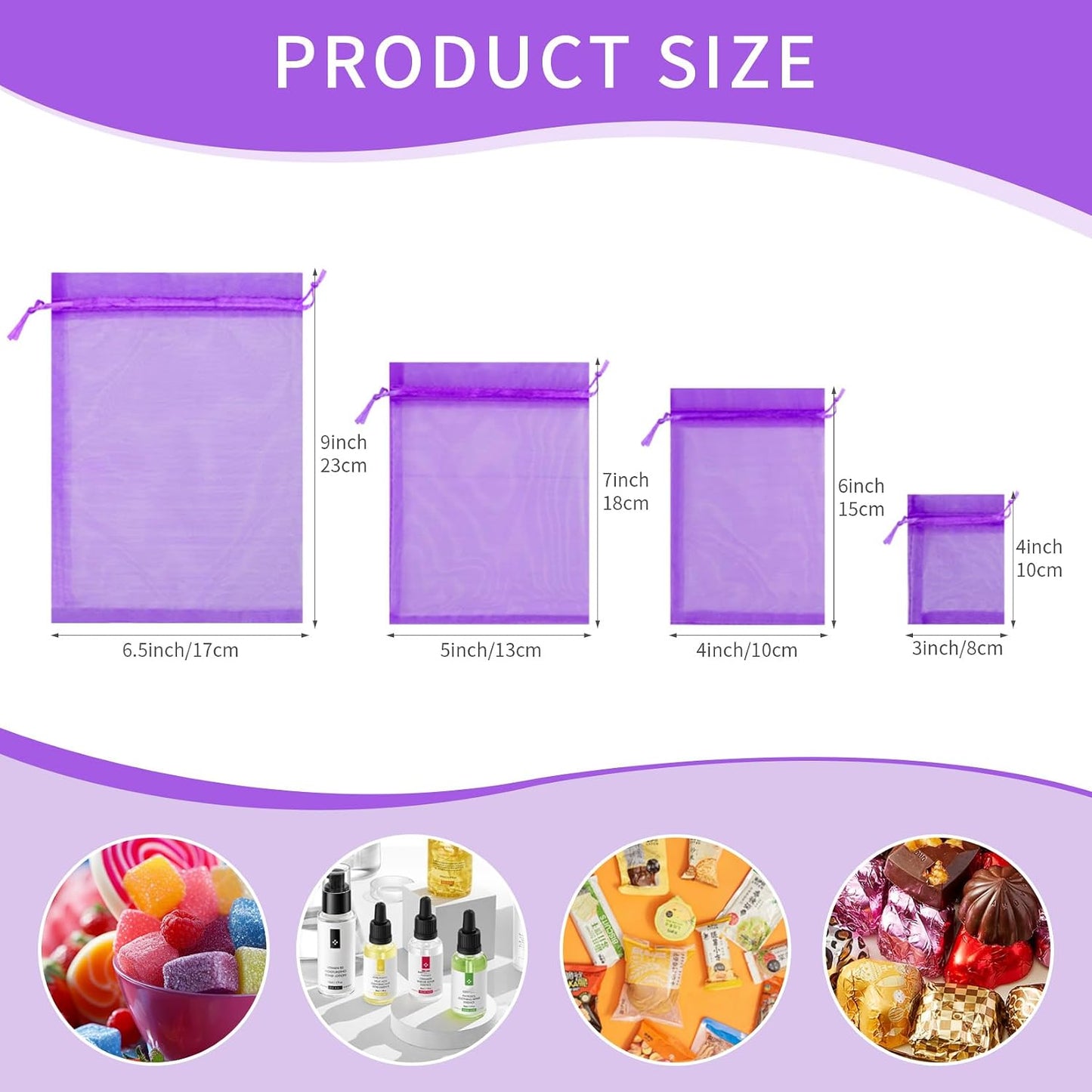 50PCS Purple Organza Bags 4x6, Small Gift Bags Mini Organza Sachet Potpourri Bag Jewelry Bag Drawstring for Birthday Wedding Graduation Treat Party Favors Gifts Wrapping Supplies