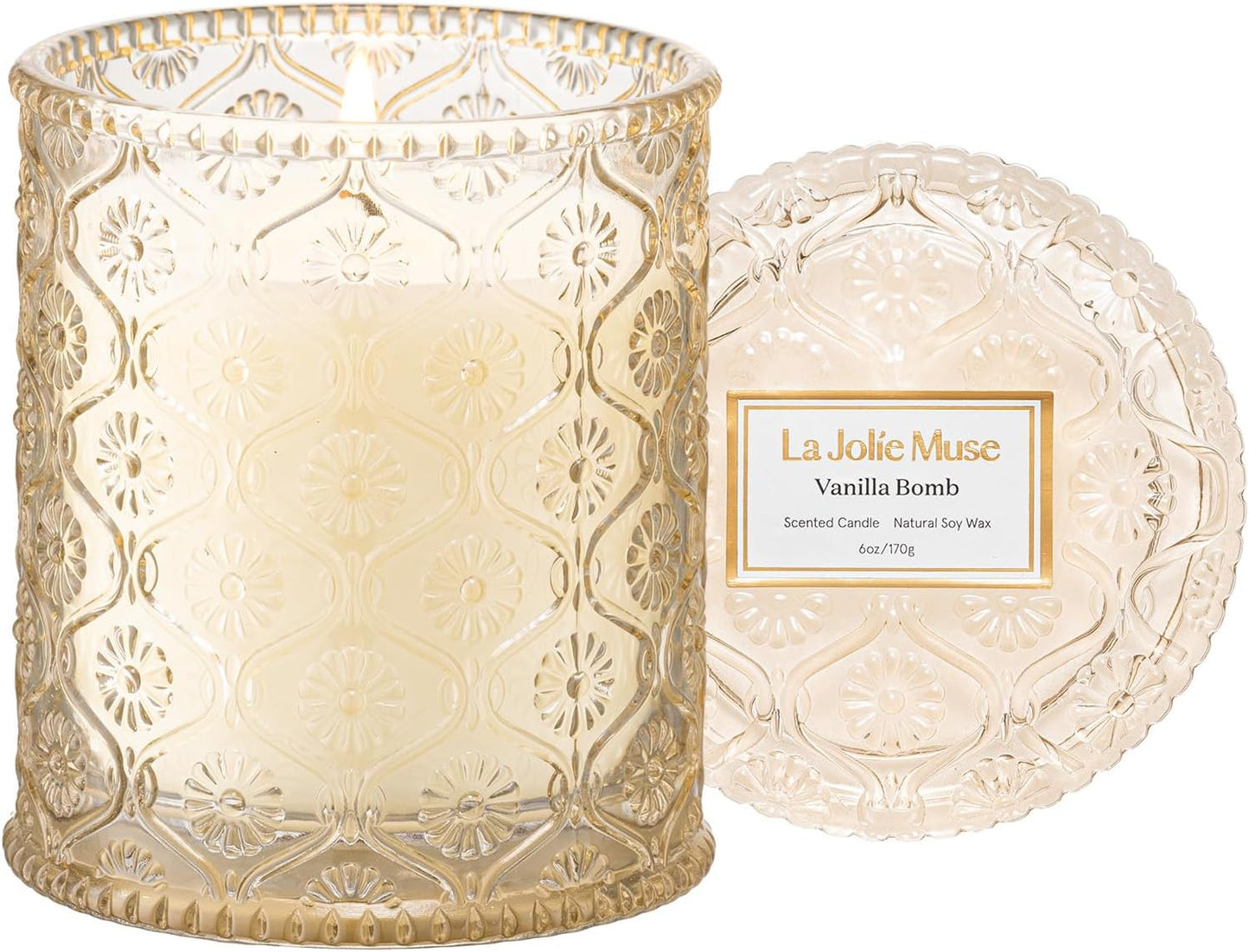 LA JOLIE MUSE Vanilla Zest Scented Candles for Home, Natural Soy, 40 Hrs | Luxury Jar Candle, Clean Non Toxic, Gift for Women & Men, Decorative Gourmand Candles, Pretty Candle, Lemon Coconut Bergamot