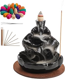 Kingrol Complete Backflow Incense Set: 1 Ceramic Cone Burner, Mat, Tweezer + 60 Sticks & 100 Backflow Cones for Zen Home Decor, Yoga, Meditation, Daily Relaxation