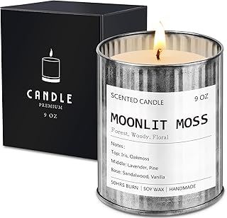 Scented Candle for Men - Vintage Library Inspired - Rustic Vintage Candle in Metal Tin for Home Scented - Soy Wax Men Candles - Long Lasting with 50 Hour Burn Time, 9oz, Iris & Oakmoss