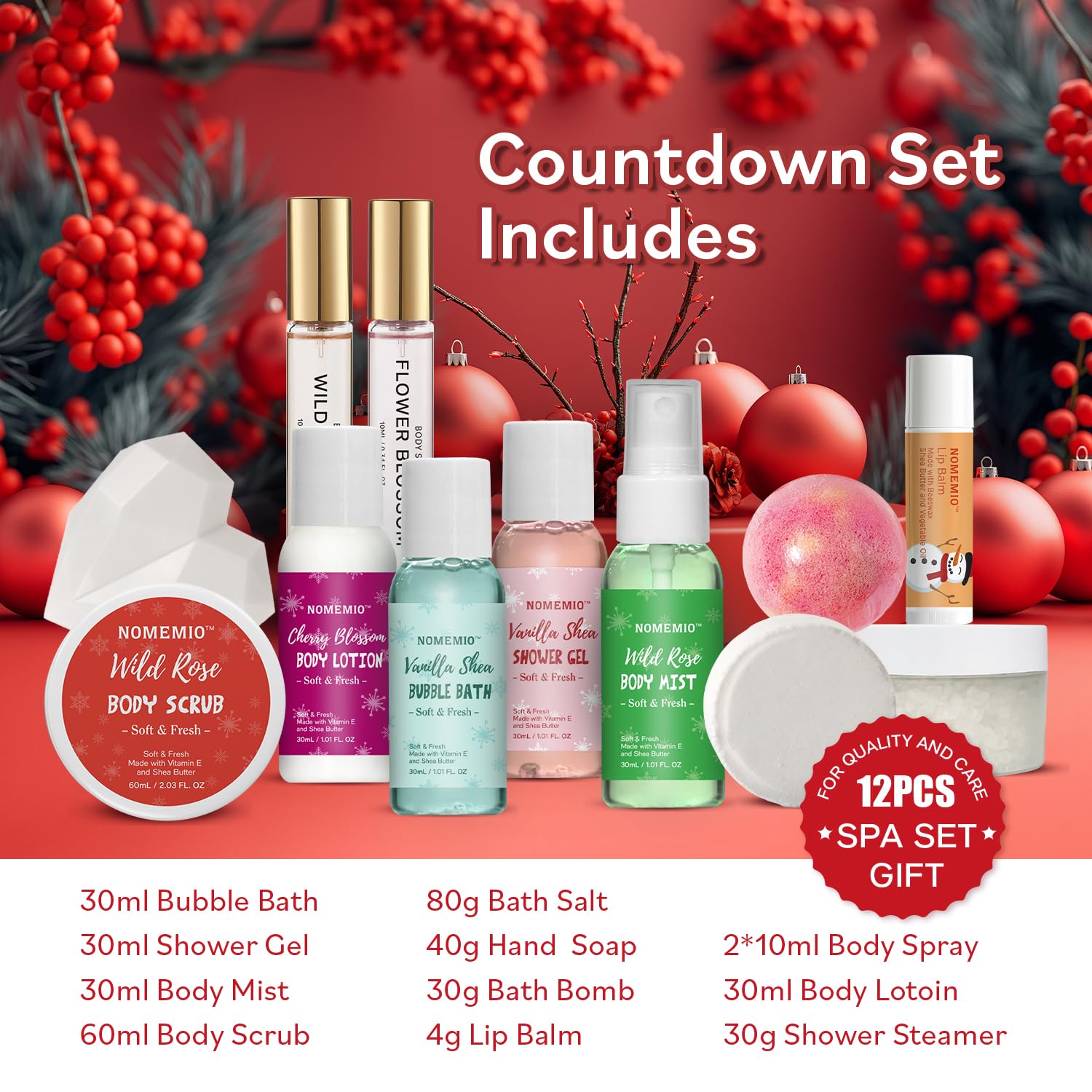 Beauty Advent Calendar 2025 for Adults Women & Teen Girls, 12 Days Bath and Body Christmas Gifts Sets for Women, 12pcs Spa Gift Baskets for Her, Skincare Beauty Gifts Box Kit