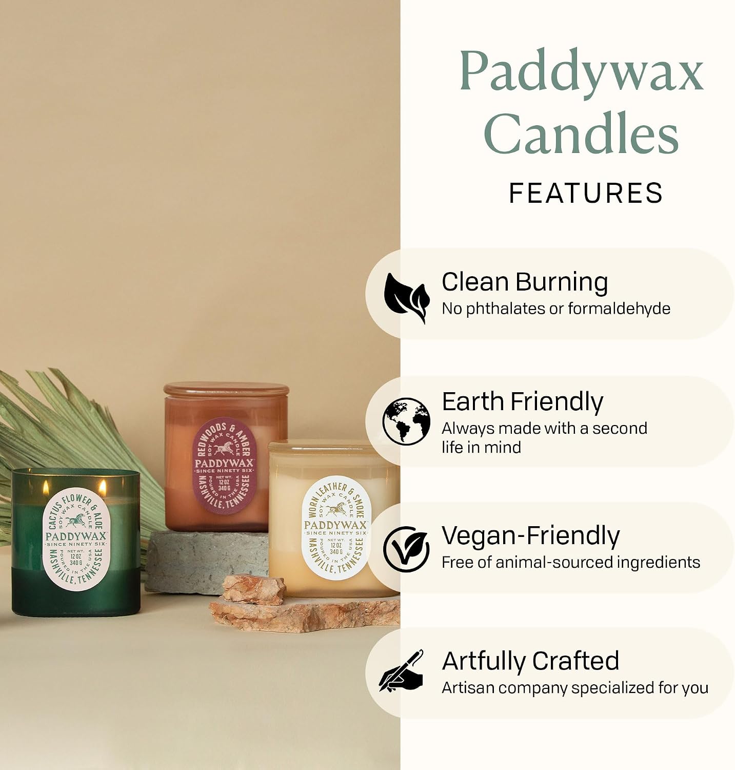 Paddywax Vista Scented Candle with Lid in Reusable Tonal Glass Jar, Clean-Burn 2-Wick Soy Candle with Approx. 84 Hour Burn Time, Decorative Gift Candles for Home, Cactus Flower & Aloe, 12 oz
