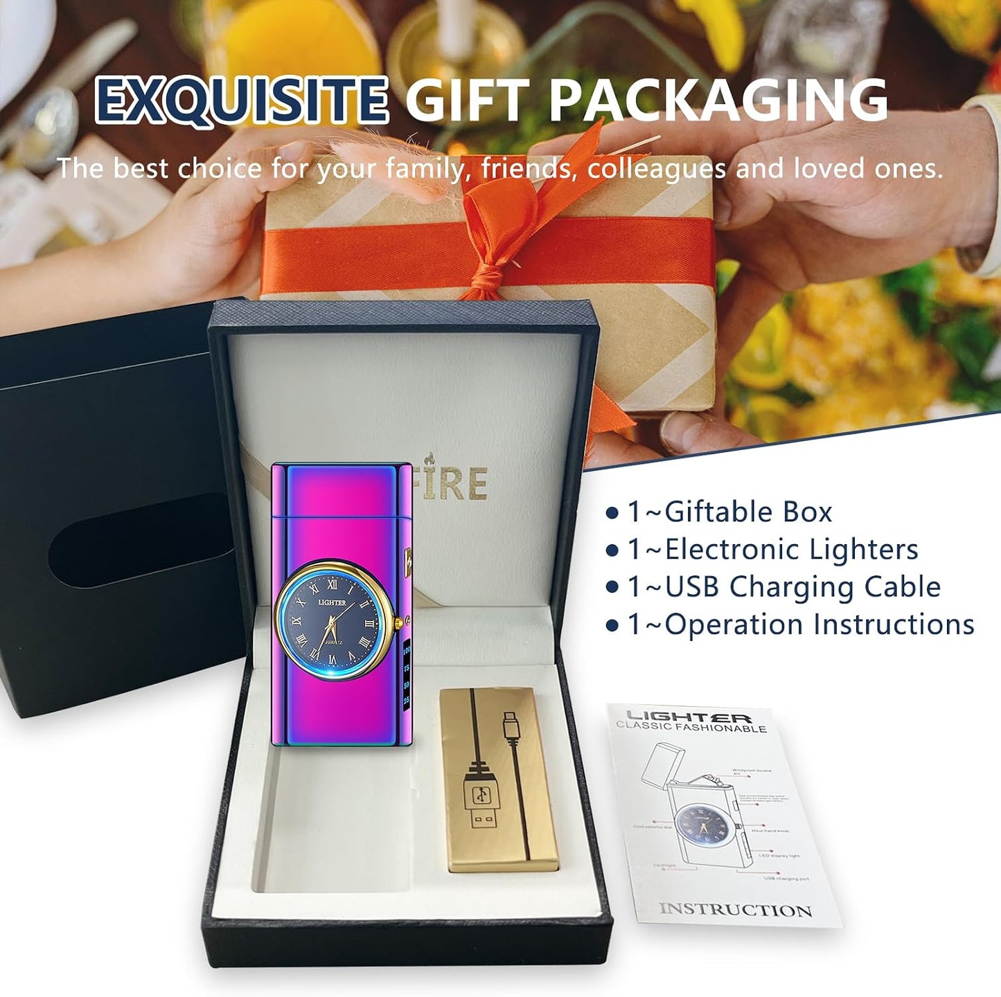 SKRFIRE Electric Arc Lighter USB Rechargeable Windproof Plasma Lighter with Double Pulse, LED Display for Candles BBQ Camping, for Men Women (Prestige Colorful)