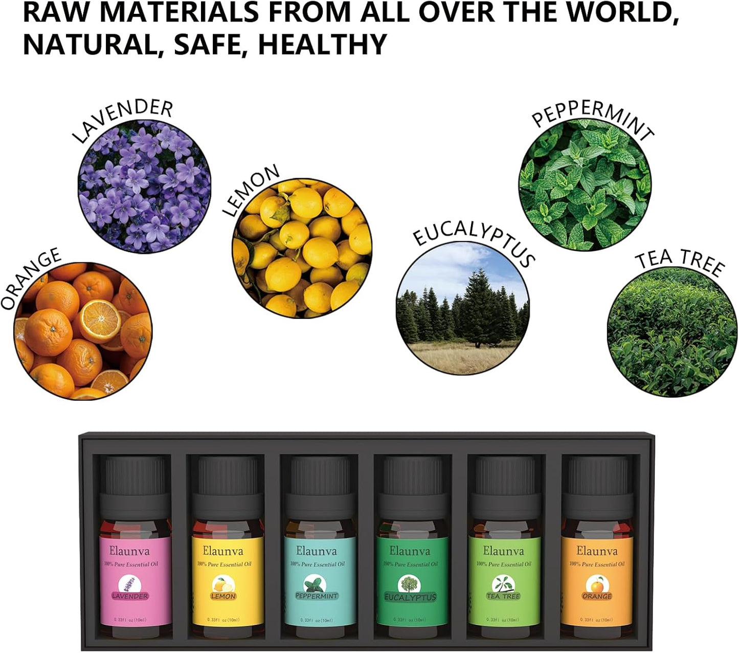 Essential Oils Aromatherapy Set - 6 Oils for Diffusers, Home Care, Candle Making Scents, Fragrance, Humidifiers,Tree Eucalyptus Lavender Orange Peppermint Lemon Gifts (6 * 10mL)