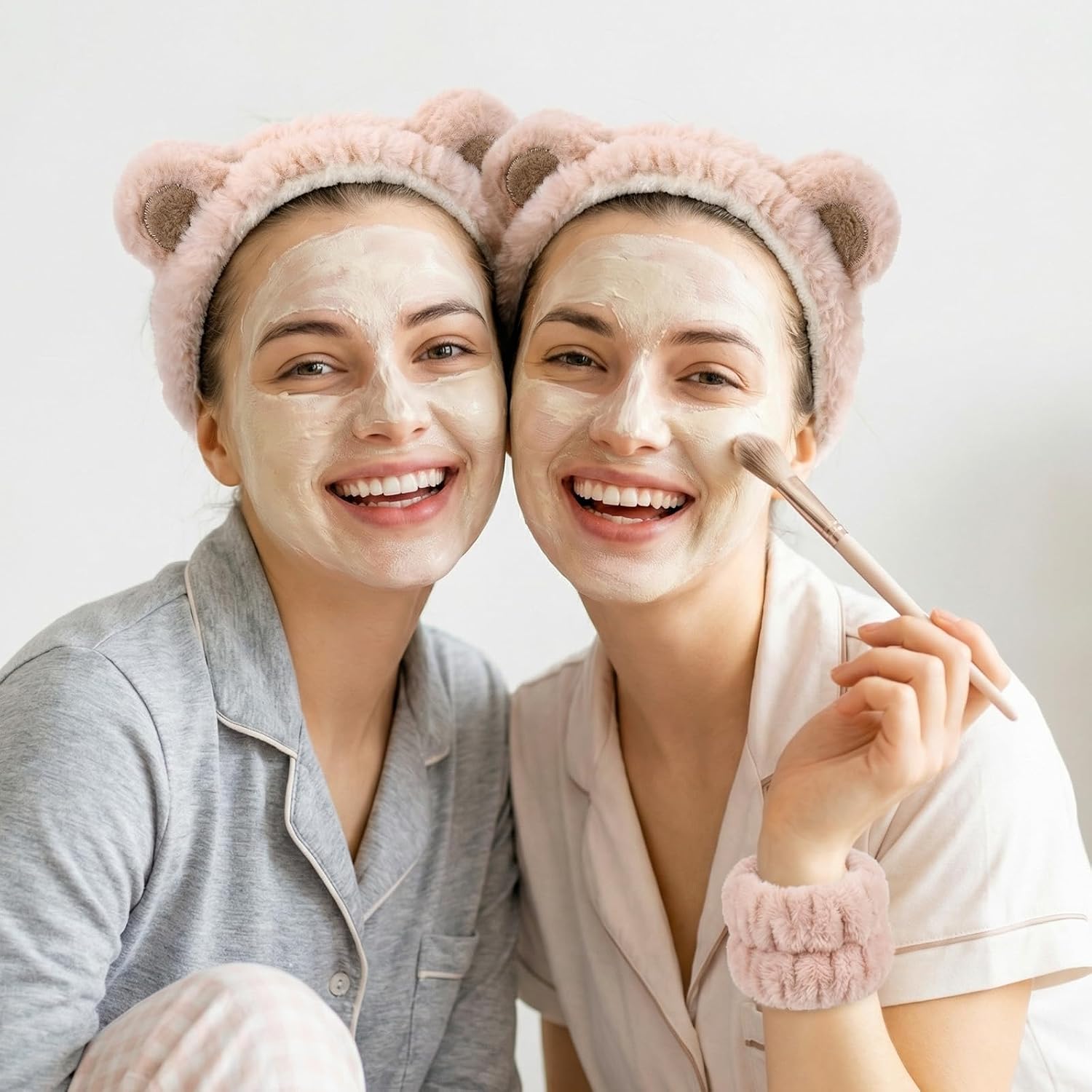 cobee 3 Pcs Bear Ears Face Wash Headband, Skincare Headband And Face Wash Wristbands, Cute Soft Elastic Makeup Headbands Brown For Women's Facial Makeup, Skincare, Spa, And Washing