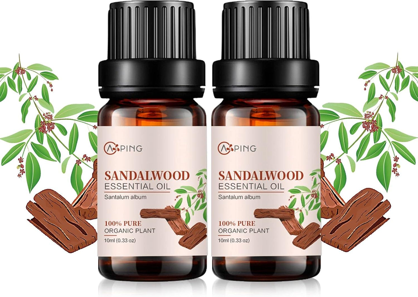 2-Pack Sandalwood Essential Oil - 100% Pure Organic Natural Plant (Santalum Album) Sandalwood Oil for Diffuser, Aroma, Spa, Massage, Yoga, Perfume, 2x10ML