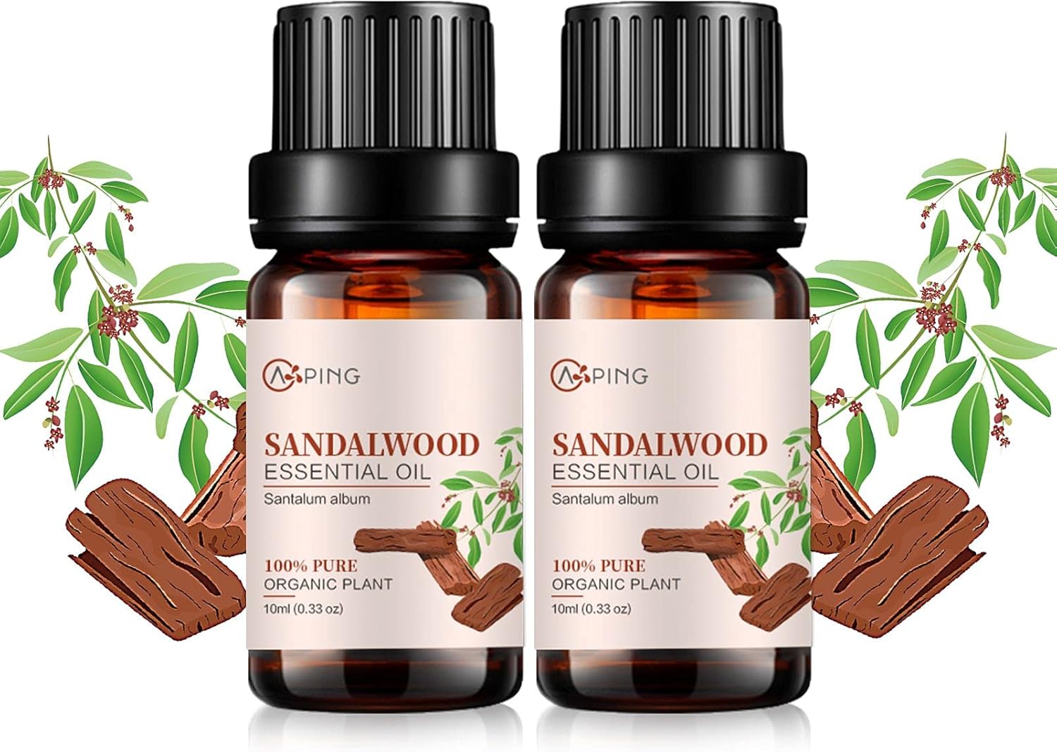2-Pack Sandalwood Essential Oil - 100% Pure Organic Natural Plant (Santalum Album) Sandalwood Oil for Diffuser, Aroma, Spa, Massage, Yoga, Perfume, 2x10ML