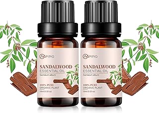 2-Pack Sandalwood Essential Oil - 100% Pure Organic Natural Plant (Santalum Album) Sandalwood Oil for Diffuser, Aroma, Spa, Massage, Yoga, Perfume, 2x10ML