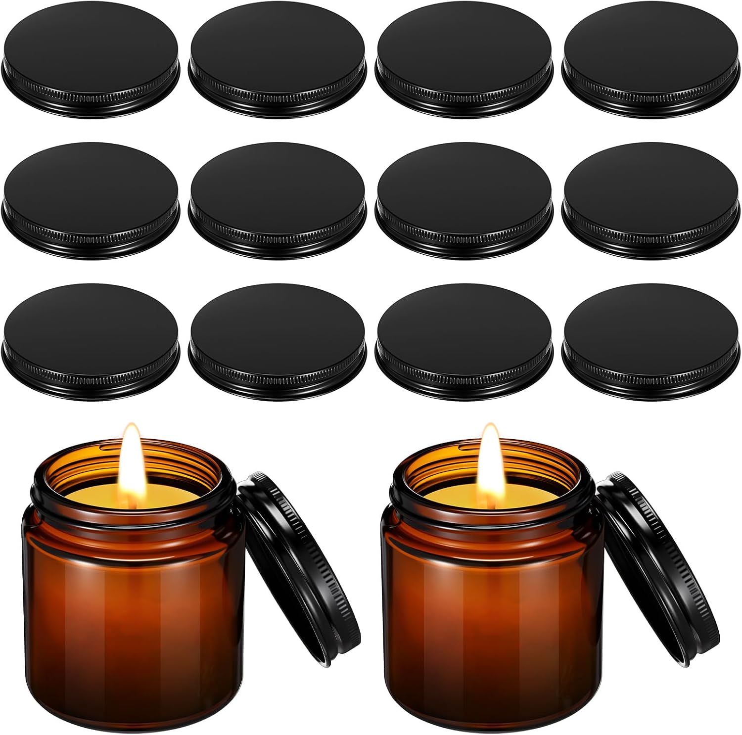 Nuanchu 12 Pack Candle Jar Cover Black Candle Lids Bulk Aluminum Metal Jar Lids Candles Topper Sleeve Twist-Lug Metal Screw Cap Lid for Candles Container Tins Works with Lug Lid Jars DIY Crafts
