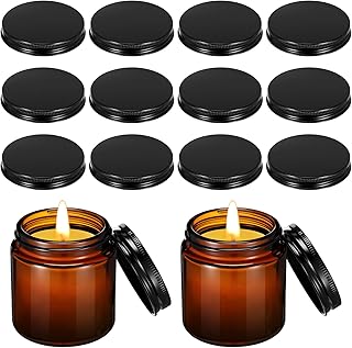 Nuanchu 12 Pack Candle Jar Cover Black Candle Lids Bulk Aluminum Metal Jar Lids Candles Topper Sleeve Twist-Lug Metal Screw Cap Lid for Candles Container Tins Works with Lug Lid Jars DIY Crafts