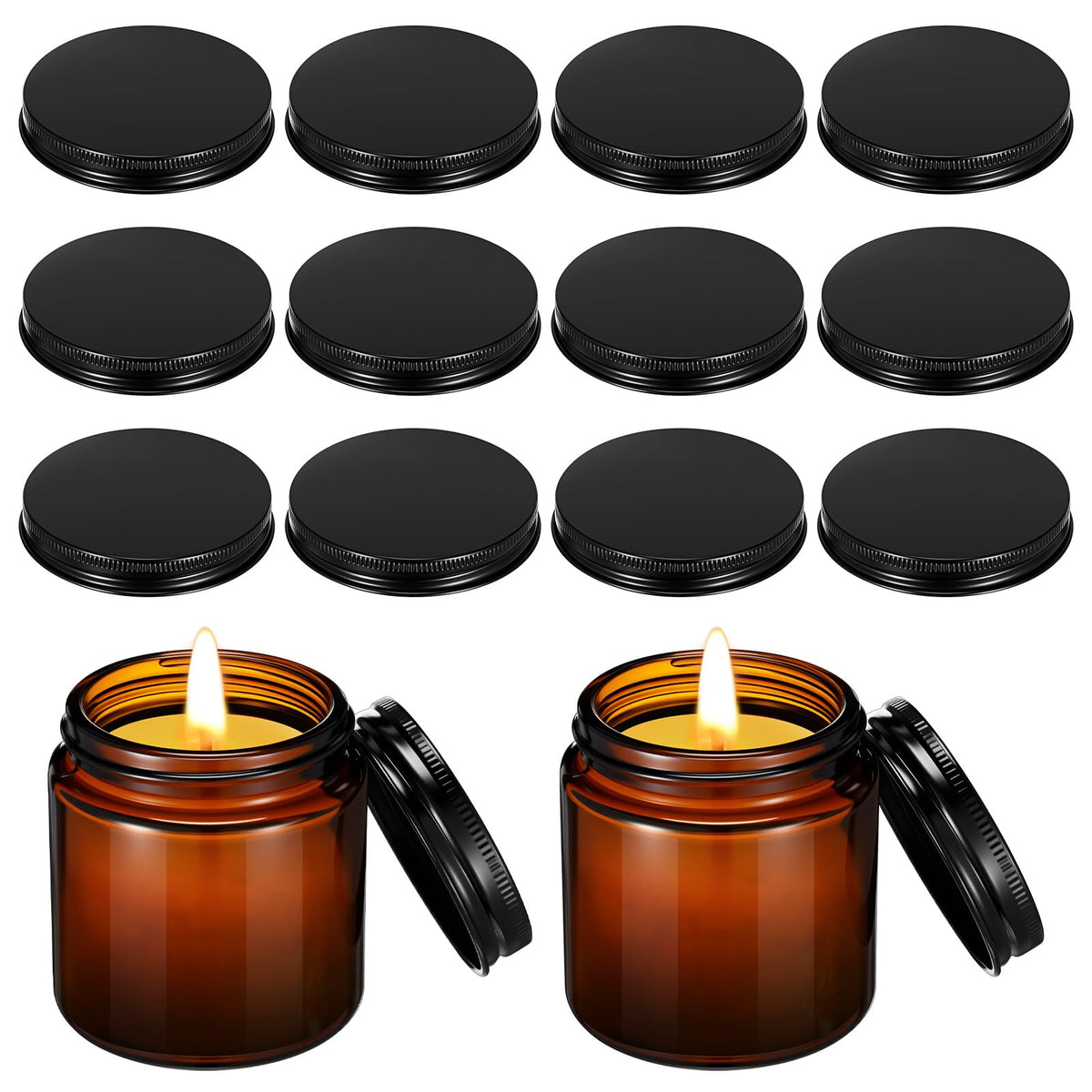 Nuanchu 12 Pack Candle Jar Cover Black Candle Lids Bulk Aluminum Metal Jar Lids Candles Topper Sleeve Twist-Lug Metal Screw