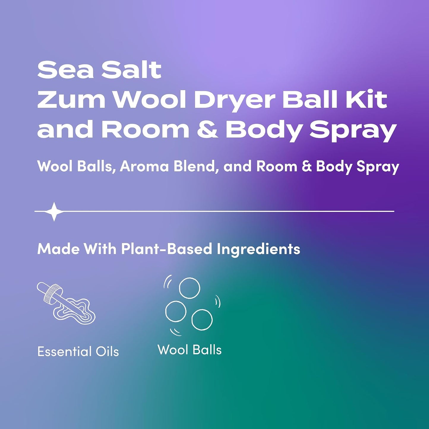Zum Wool Dryer Balls Kit Plus Zum Mist - 3 Wool Balls with Essential Oil Blend & Room & Body Mist - Sea Salt