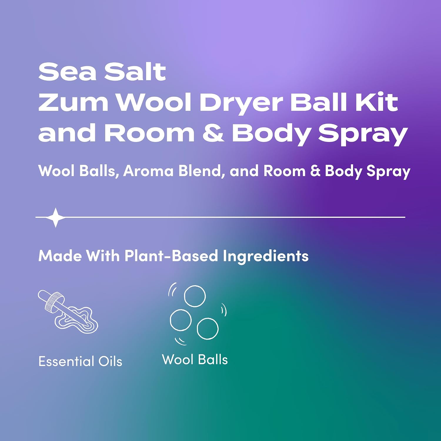 Zum Wool Dryer Balls Kit Plus Zum Mist - 3 Wool Balls with Essential Oil Blend & Room & Body Mist - Sea Salt