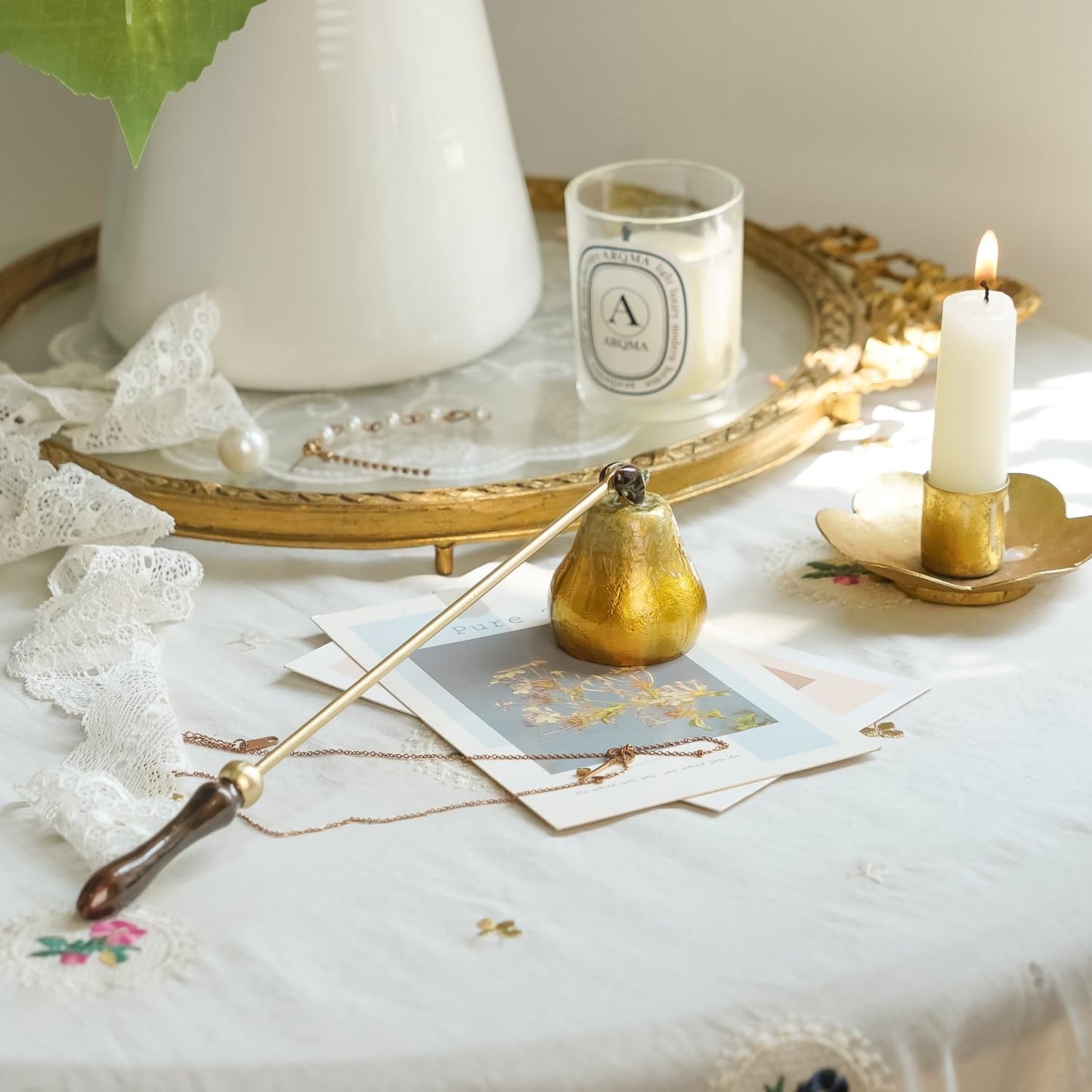 NIKKY HOME Candle Snuffer, Retro Candle Extinguisher with Long Handle Pear Wick Snuffer Candle Accessory for Candle Lovers