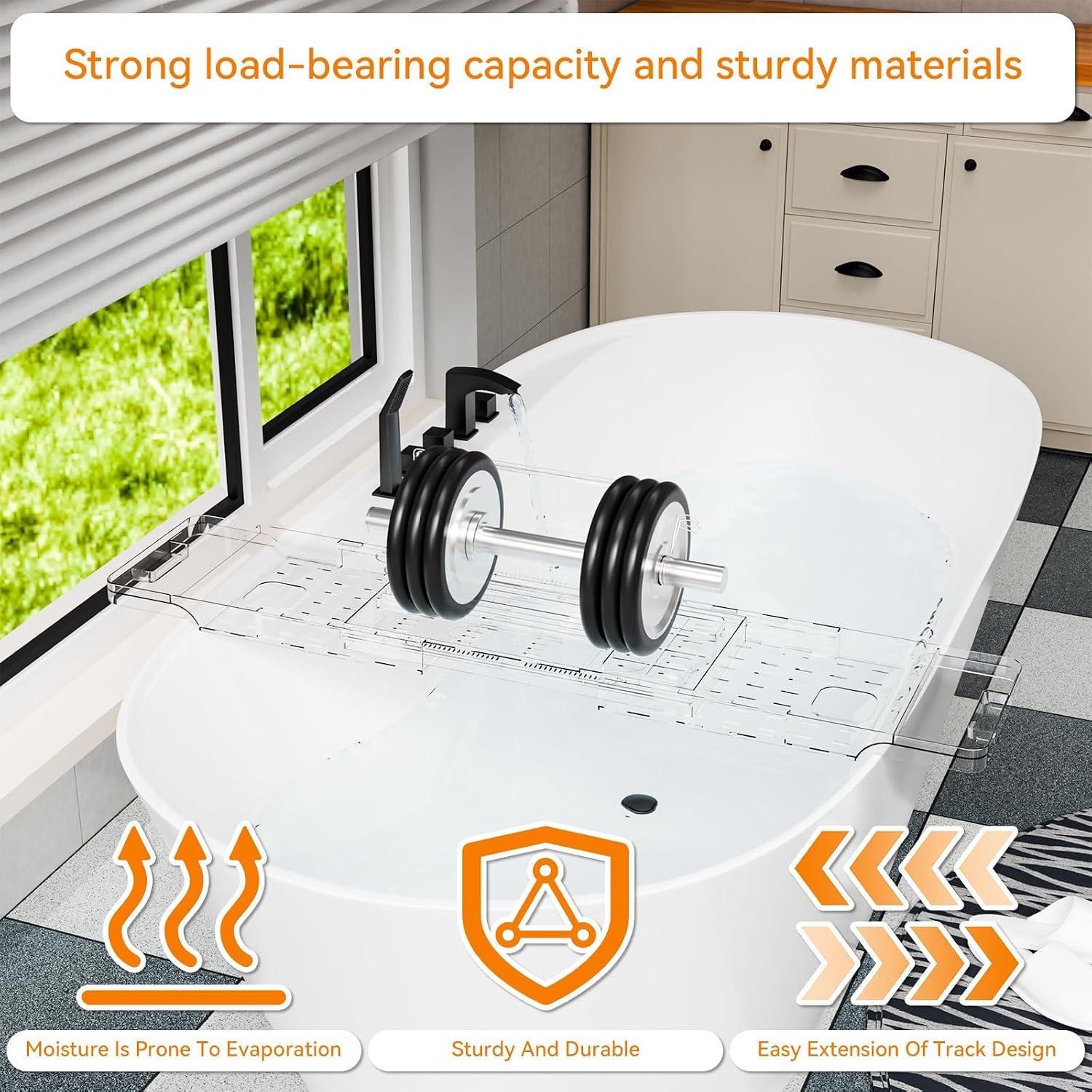Yieach Luxury Clear Bathtub Shelf Across Tub,Expandable Plastic Bathtub Tray Over The Tub Bath Caddy,Free Standing Bath Table Board & Accessories for Women Relaxing with Reading Book and Ipad Holder