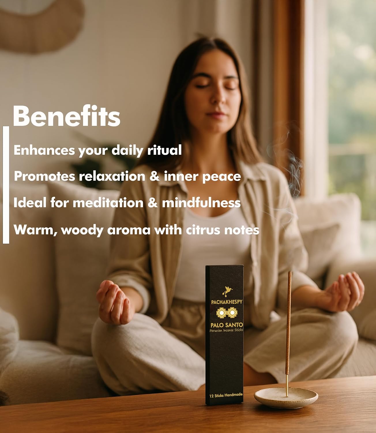 Palo Santo Incense Sticks from Peru 12 Pack Long Lasting Burn Handmade Natural Authentic Holy Wood for Aromatherapy Meditation Energy Cleansing Stress Relief Yoga & Home Fragrance