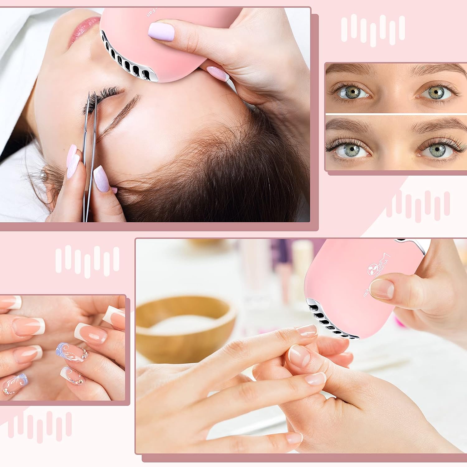 Honoson 3 Pcs Nano Mister for Lash Extensions Mini USB Lash Fan Dryer for Eyelash Extensions Handheld Eyelash Mirror Portable Facial Steamer 20 ml Water Tank(Heart Style,Pink)
