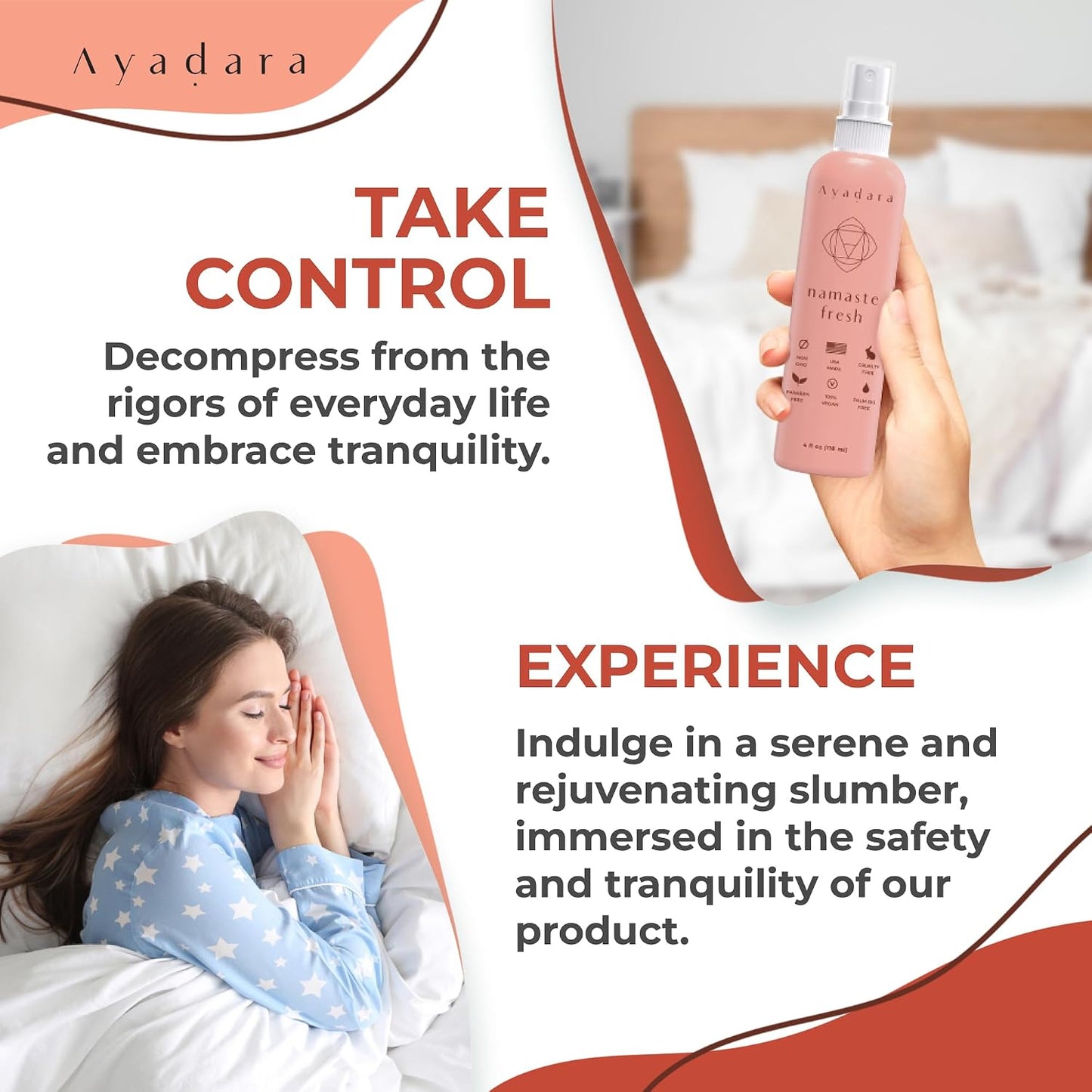 Ayadara Namaste Bed & Linen Mist - Lavender Pillow Spray for Calm Sleep, 2000+ Uses