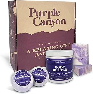 Purple Canyon 6 Piece Lavender Bath-to-Bed Gift Box | Bath Bombs, Soap, and Body Butter Infused with Magnesium and Deep Sea Minerals | Self-Care Products for Rest and Relaxation