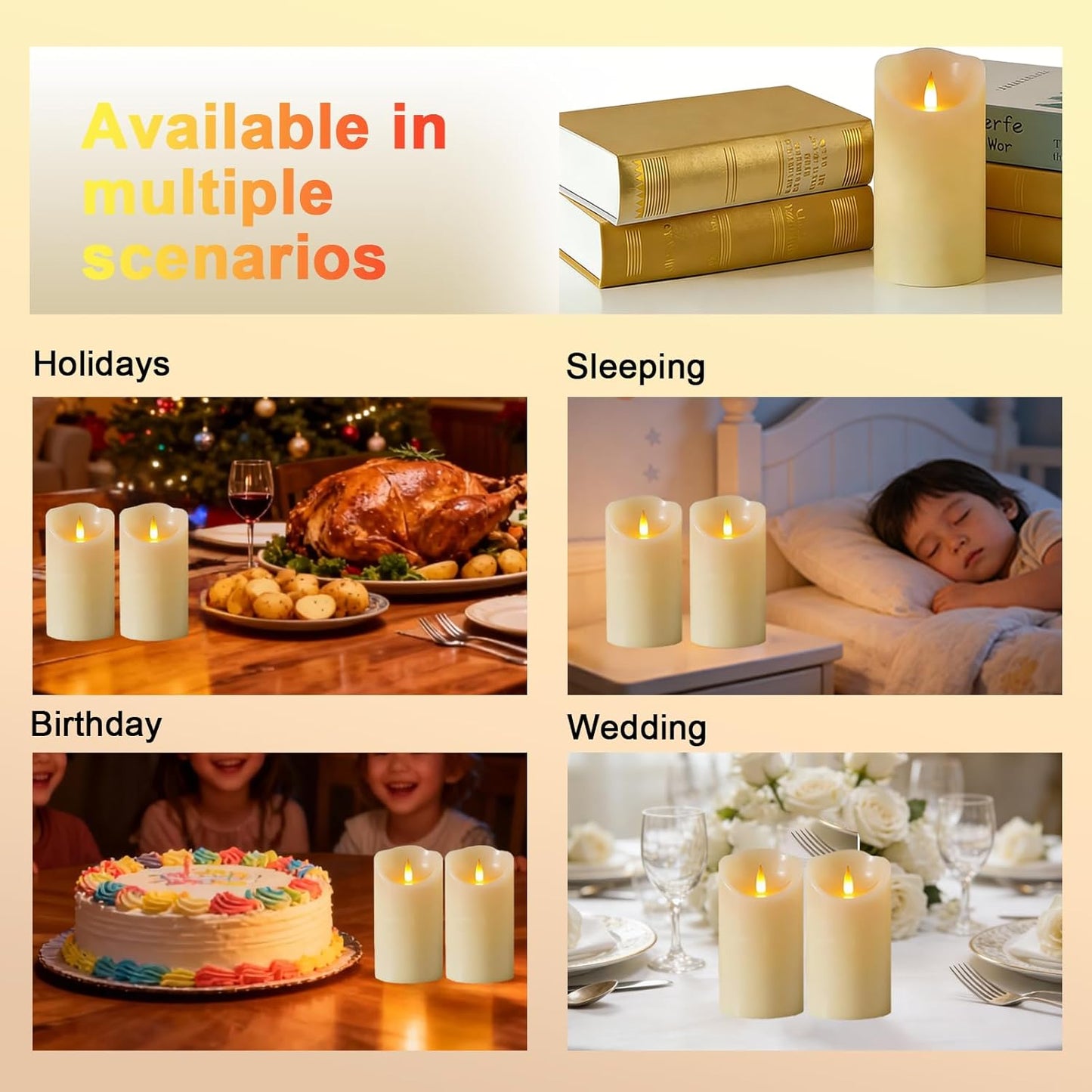 Autbye Rechargeable Flameless Candle, Realistic 3D Flickering Warm Flame, LED Candle with Remote Control & Timer for Holiday, Wedding, Patio and Home Decoration(Set of 2)