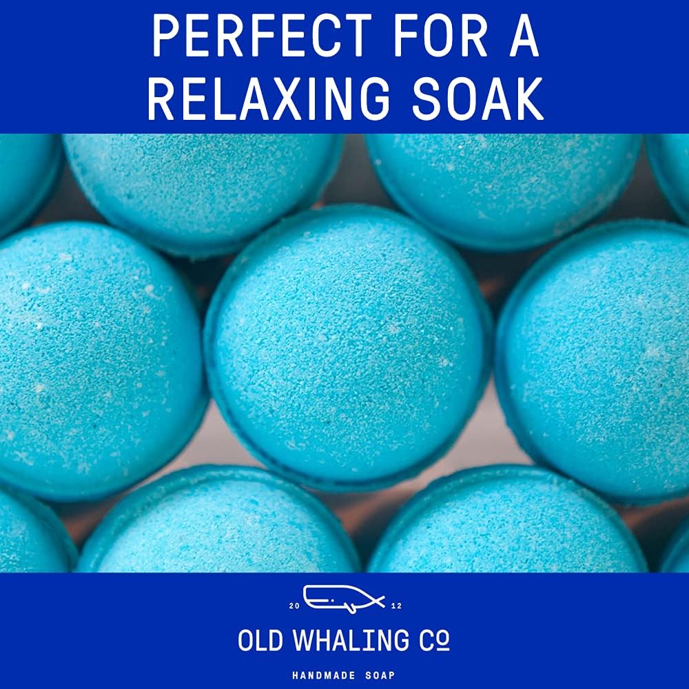 Old Whaling Co French Lavender Bath Bomb – Set of 4 – Handmade Bath Soak with Epsom Salts – Cleansing, Soothing and Moisturizing Fizz – Lavender, Mountain Heather and Rose Scent, 8 oz