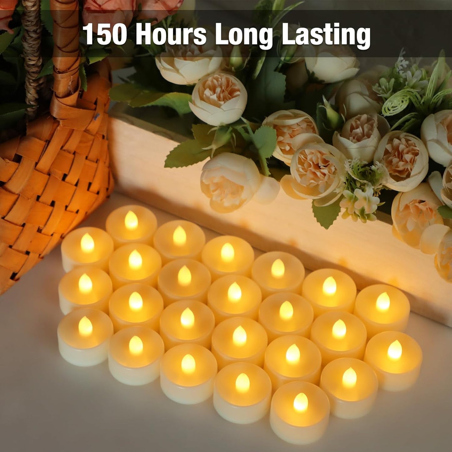 50 Pack Flameless LED Tea Lights Candles Battery Operated, Flickering Electric Fake Tealights Candles for Wedding, Party, Festival, Votive, Table, Home Decor
