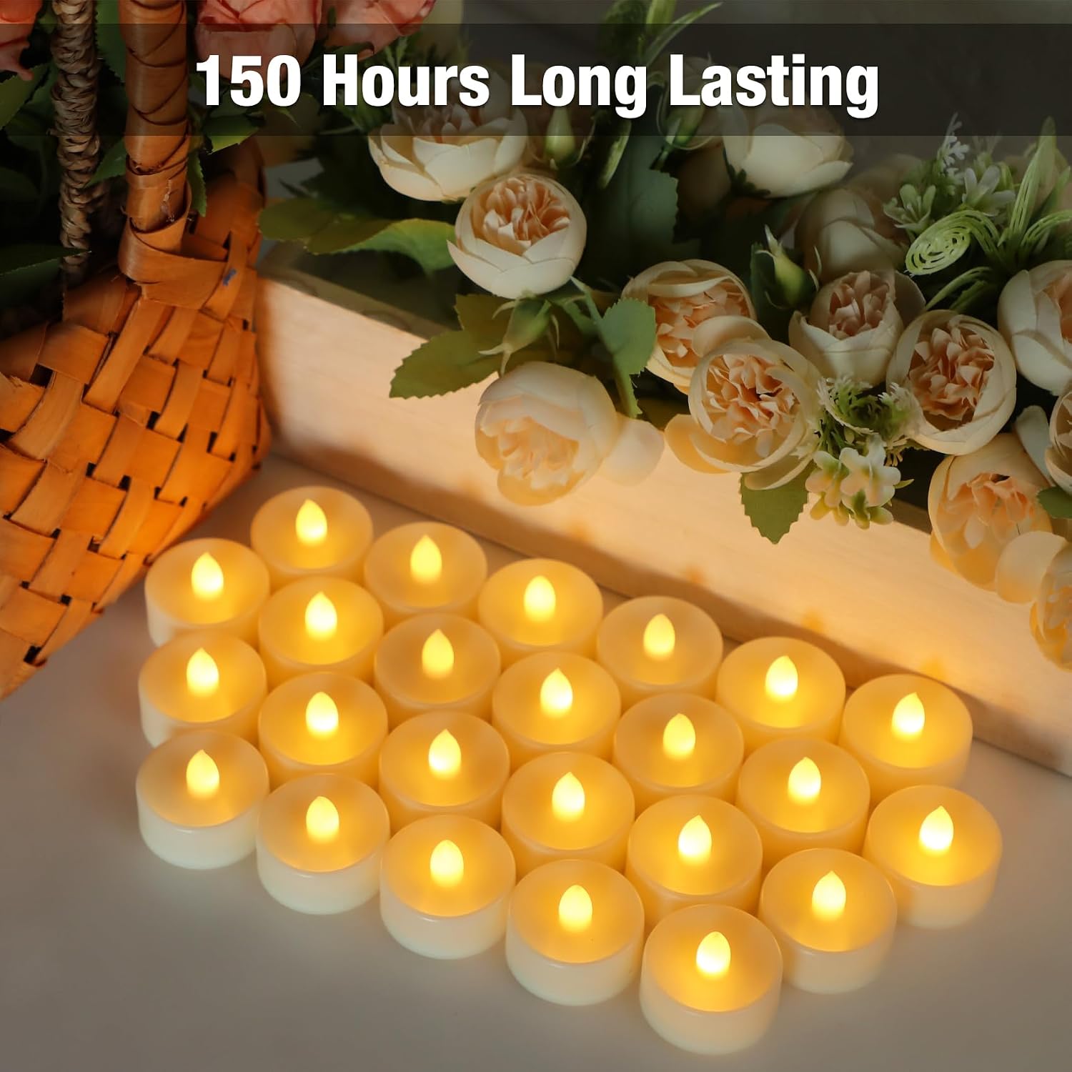 24 Pack Tea Lights Battery Operated Flameless LED Tea Lights, Flickering Electric Fake Tealights Candles for Wedding, Christmas, Halloween, Table, Home Decor