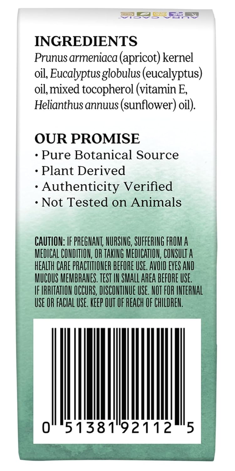 Aura Cacia Eucalyptus Roll-On | GC/MS Tested for Purity | 9.2 ml (0.31 fl. oz.)