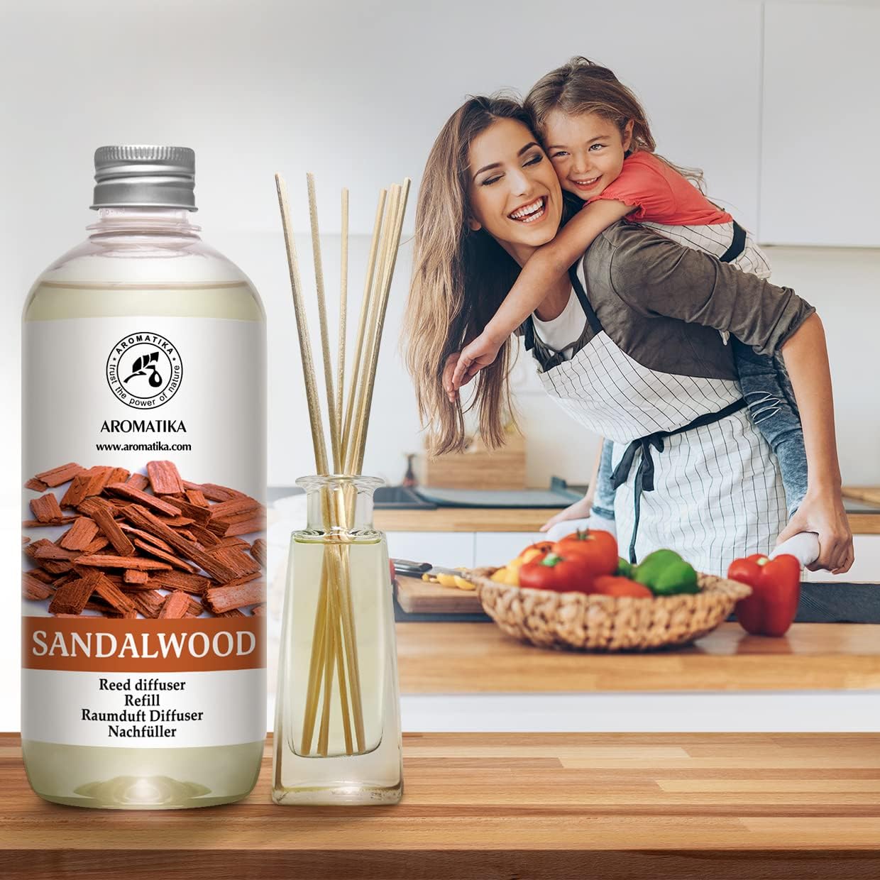 Reed Diffuser Refill Sandalwood 17 Fl Oz (500ml) - Room Diffuser - Home Fragrance - Scented Diffusers for Aromatherapy - Air freshener - Fresh/Intensive Fragrance