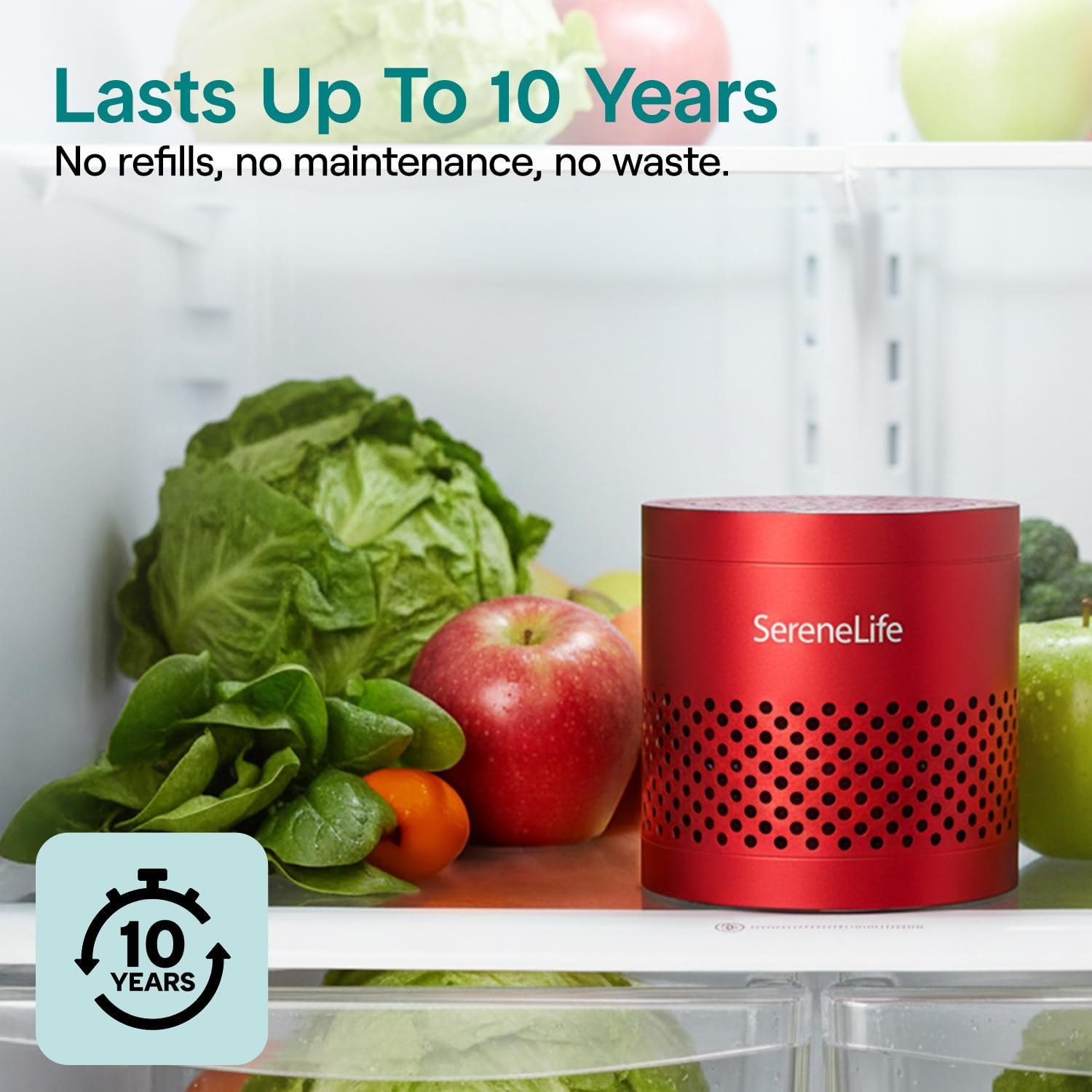 SereneLife Fridge Deodorizer & Odor Eliminator, Multi-Use Refrigerator Deodorizer Aluminum Pod for Freezer, Closet, Car, Shoes & Enclosed Spaces, Compact, Reusable & Lasts Up to 10 Years (Red)