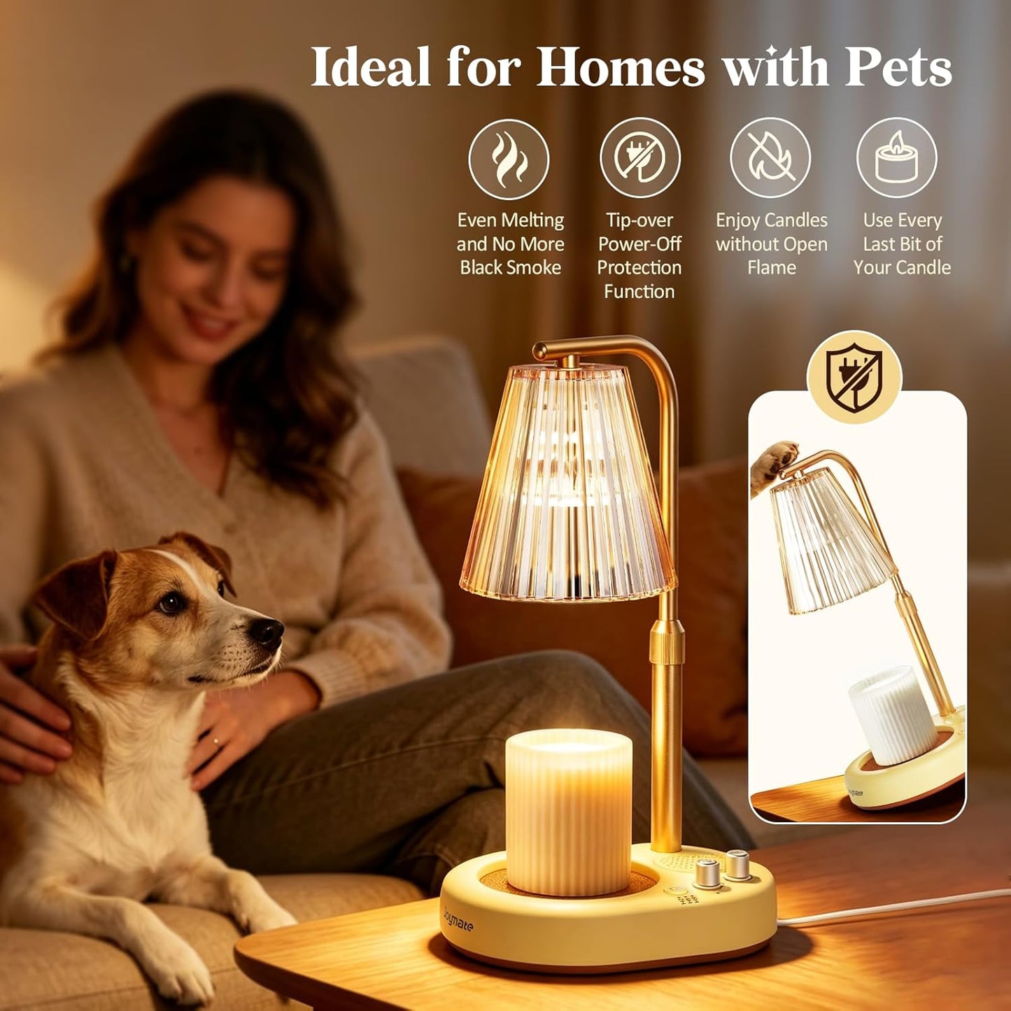 Gifts for Women, Candle Warmer Lamp with Bluetooth Speaker, Timer and Dimmer Candle Warmer Lamp with Height-Adjustable Pole Fits Different Wax Jars Perfect for Sleep, Relaxation & Home Decor