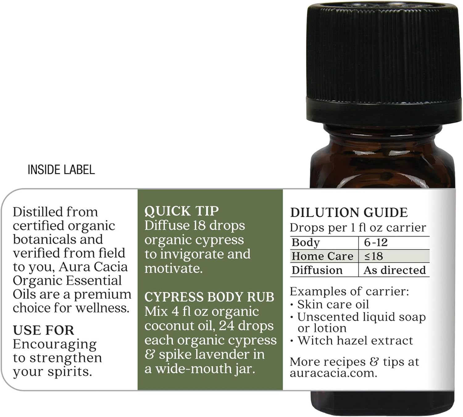 Aura Cacia Organic Cypress Essential Oil, Pure Cupressus Sempervirens Oil, Aromatherapy for Home, Body Care, DIY Blends | 0.25 Fl Oz (Pack of 1)