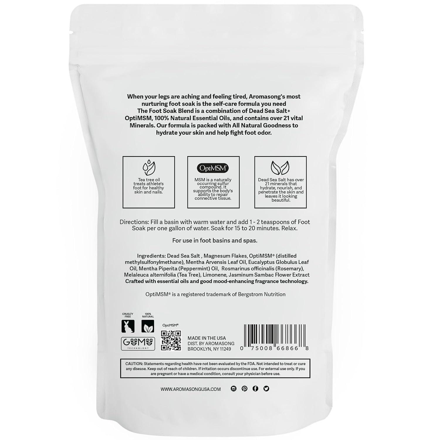Aromasong Tea Tree Foot Soak with Dead Sea Salt & Magnesium Flakes – Refreshing Foot Bath Salts for Relaxation, Odor Control & Soft Skin (Packaging May Vary)