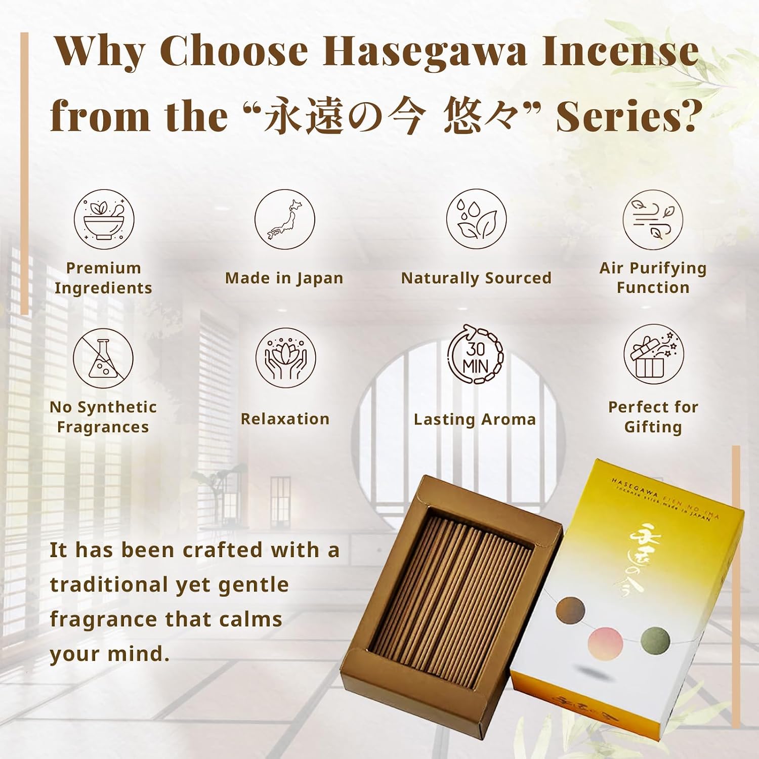 Hasegawa | Hasegawa Original Low Smoke Japanese Incense Sticks | Agarwood & Sandalwood Blend | No Synthetic Fragrances (Mini, A Blend of Agarwood & Sandalwood)