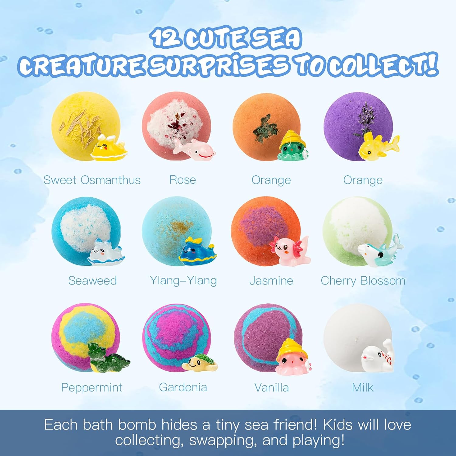 Bath Bombs with Toys Inside for Kids Toddler 1-3 Fizz Bathbombs Surprise Natural Organic Bubble Balls Boys and Girls Gifts Bulk Beads Foam Bubbly Ocean Burbujas para Bañera Niños