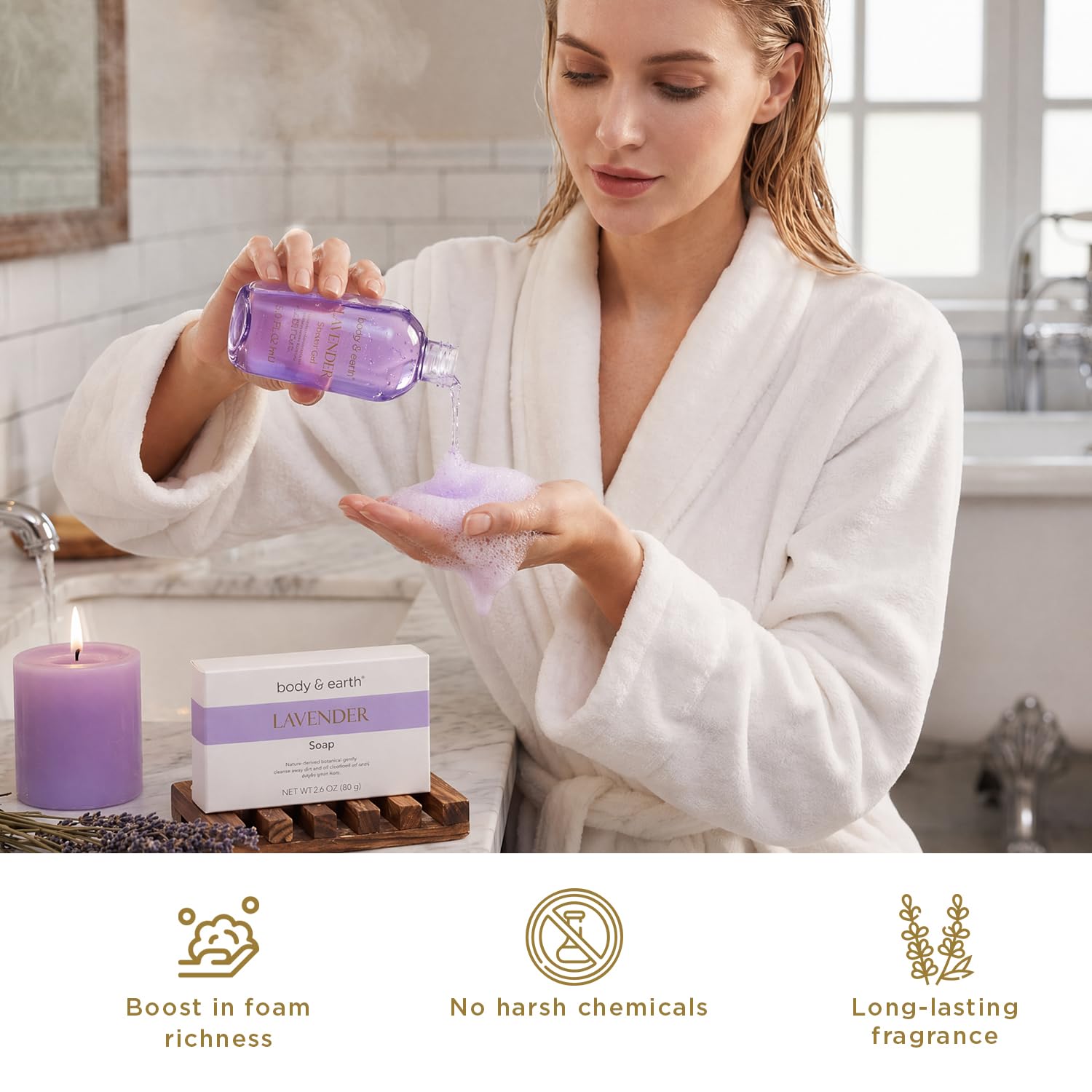BODY & EARTH Bath and Body Gift Set - 6 Pcs Lavender Bath Kit for Women Spa Set, Birthday, Mother's Day Gift Set for Women Includes Bubble Bath, Shower Gel, Body Lotion