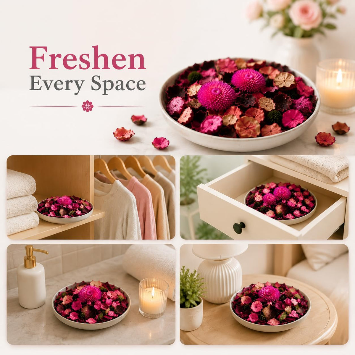Pink Potpourri Bags, Dried Flower Sachets for Home Decor