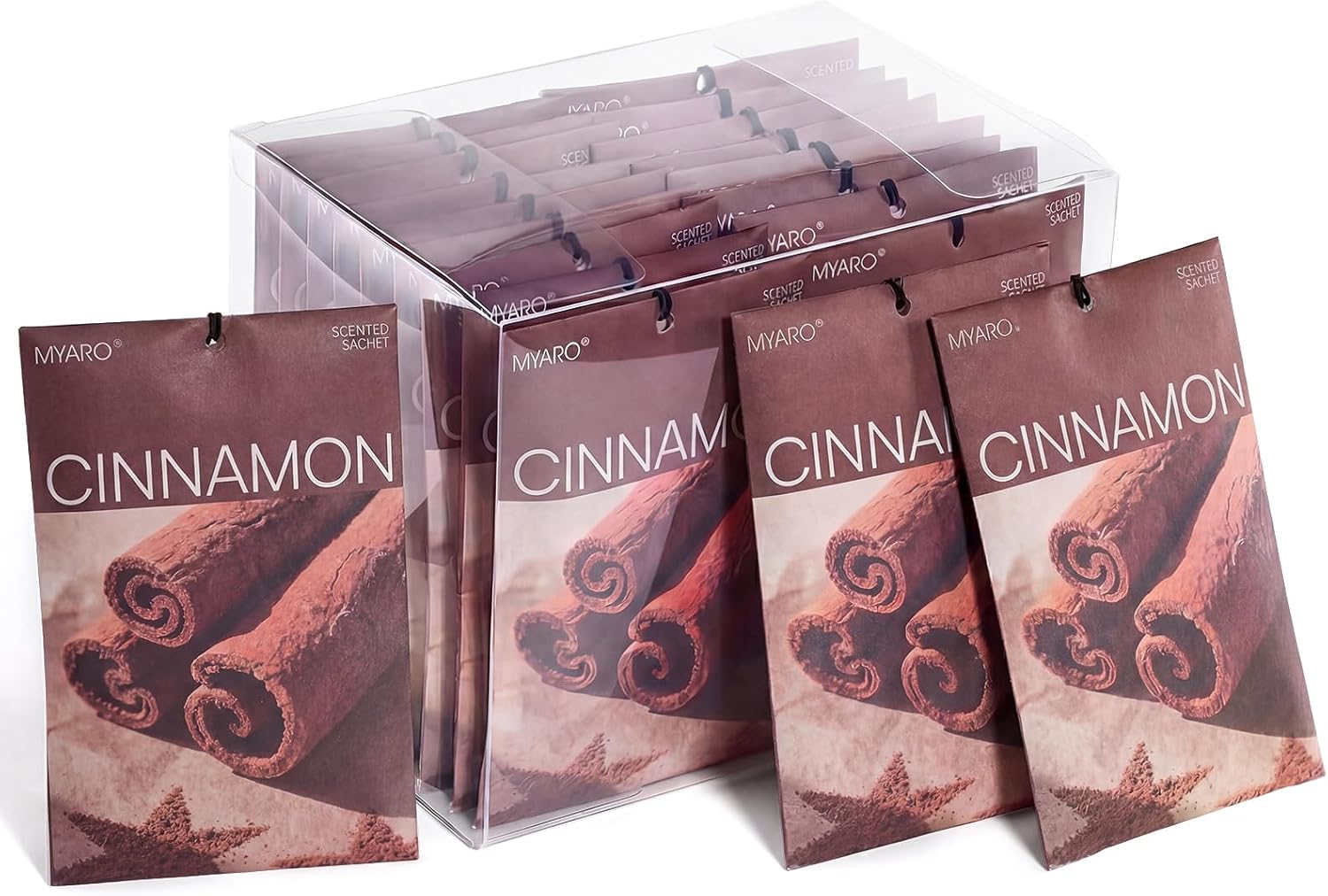 MYARO 20 Packs Cinnamon Scented Sachets, Warm Spicy Air Freshener Bags for Closet, Drawer, Kitchen & Car Odor Eliminator, Home Fragrance Potpourri Sachets