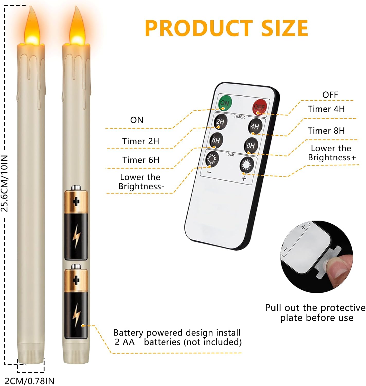 wemarry Flameless Taper Candles Realistic Flickering Flame, Battery Operated, Remote Control with Timer, Safe for Kids & Pets, Ivory, 10-Inch, Pack of 6 Ideal for Home, Weddings & Parties