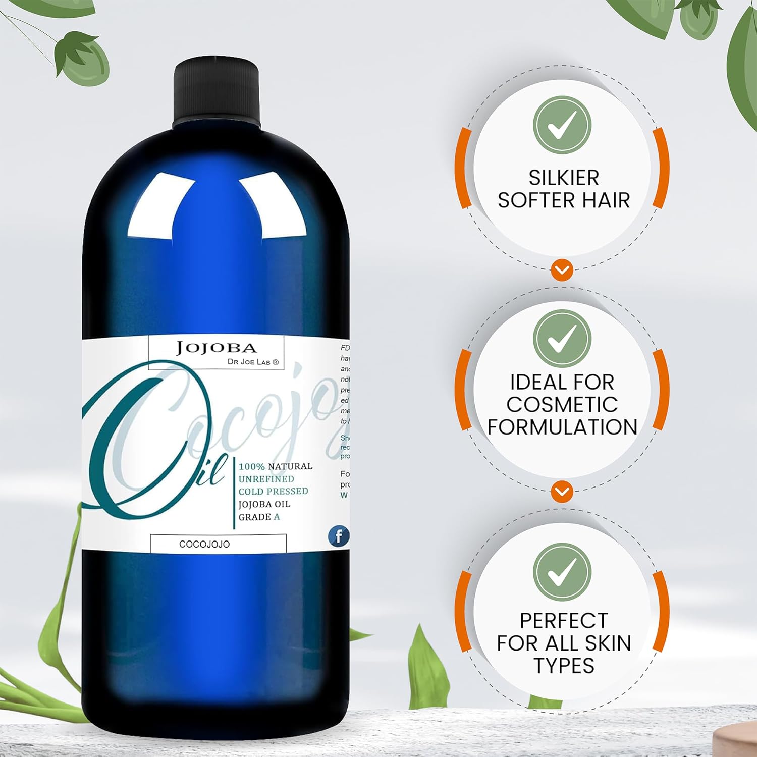 Cocojojo Jojoba Oil Organic, Jojoba Oil for Hair Growth for Skin, Face, 100% Pure Natural, Cold Pressed, Deep Moisturizing Anti-Aging, Essential Oils - 8 Fl Oz