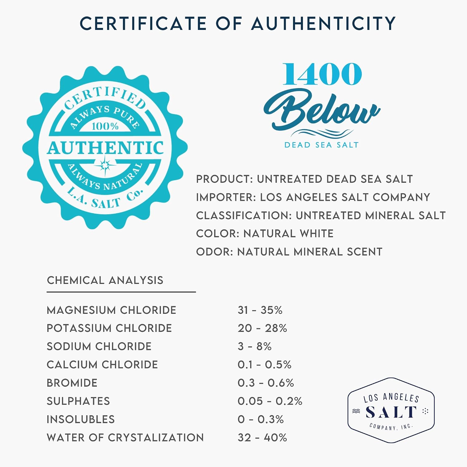 LA Salt Co.'s 100% Pure and Natural Dead Sea Salt Bulk 55 lb Bag, Fine Grain