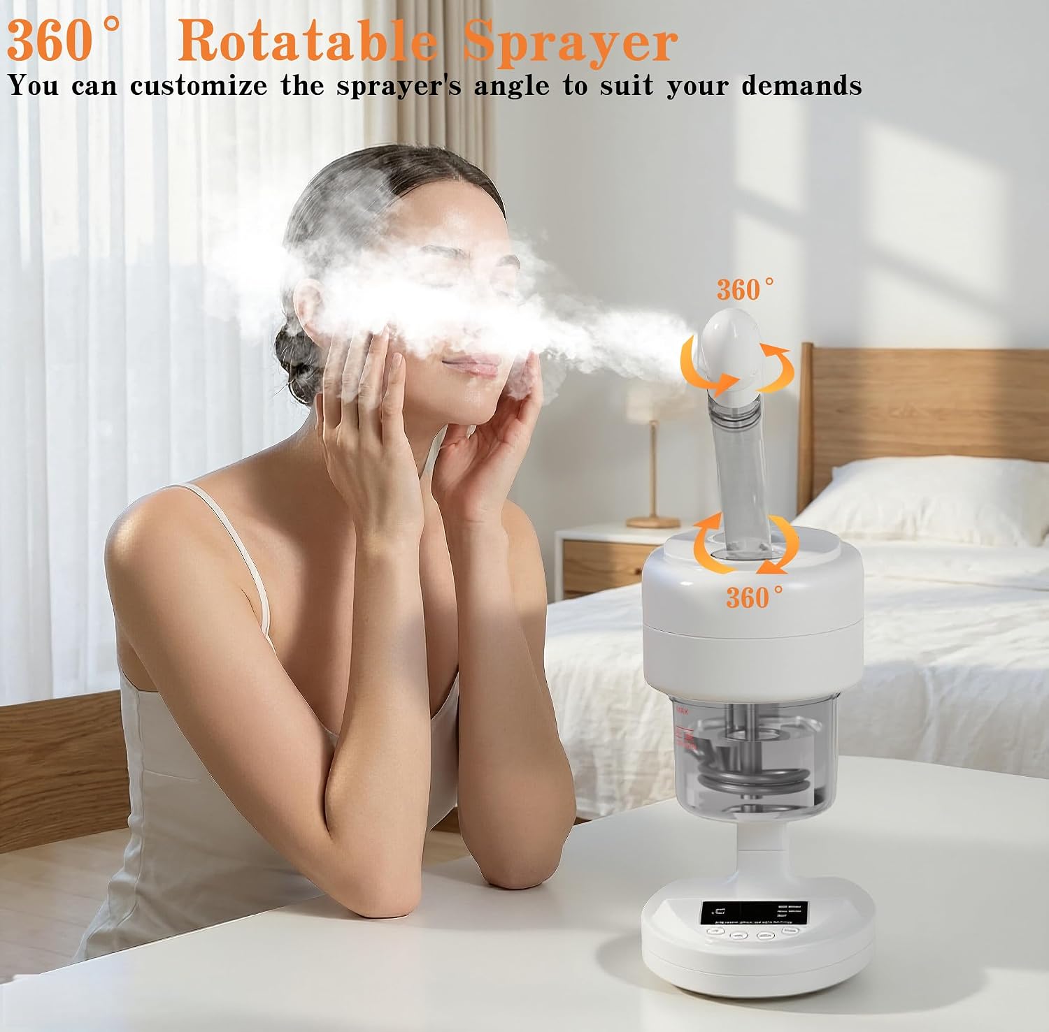 Nano Ionic Facial Steamer, 360° Rotatable Portable Mist Sprayer, Warm Mist Face Steamer for Pores Deep Cleansing Skin Moisturizing, Home SPA Facial Skin Care Device, White