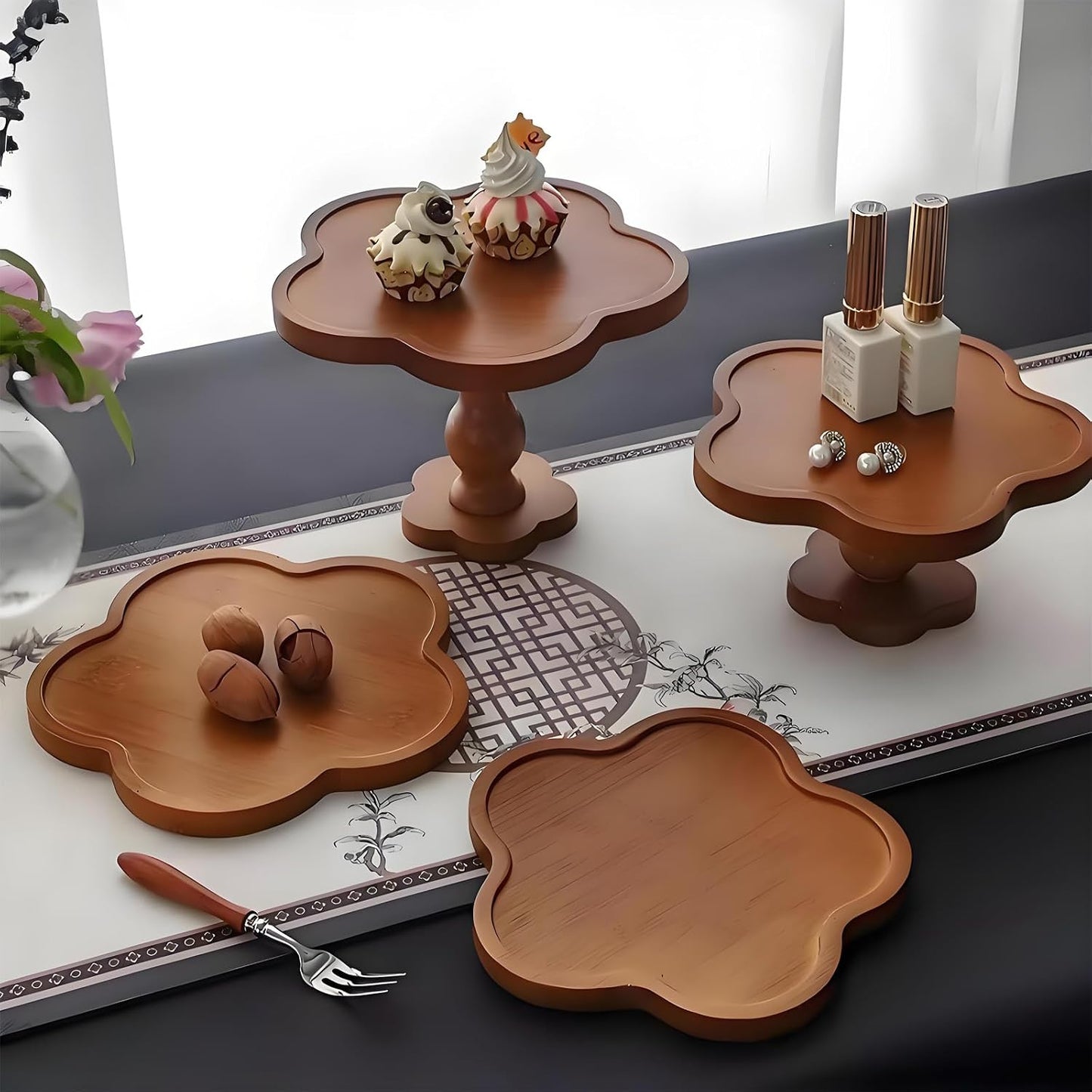 Wood Cloud Candles Perfume Tray Irregular Jewelry Decorative Tray for Women Trinket Dish Ring Holder Dish Room Aesthetic Decor Birthday Housewarming Gift (Short)