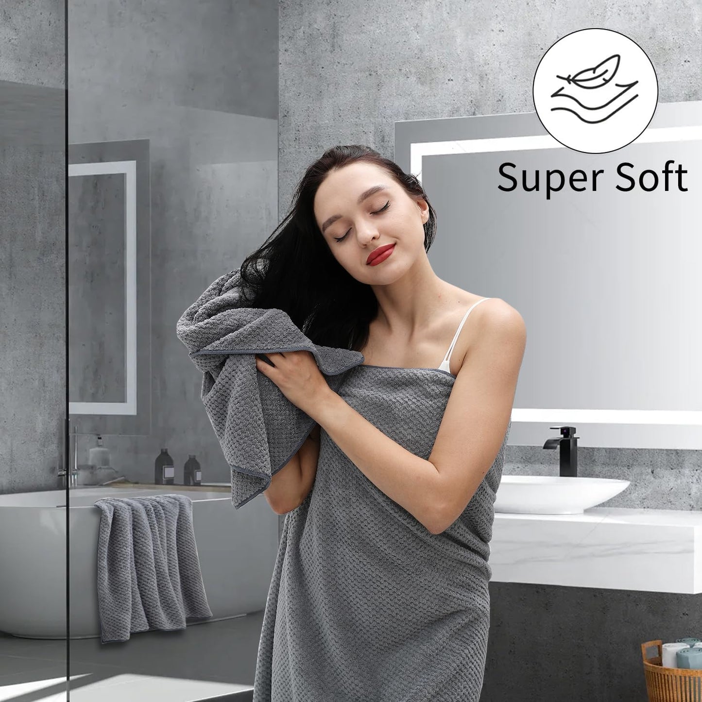 8-Piece Gray Bath Towels Set,2 Oversized Large Bath Towels Sheet,2 Hand Towels and 4 Washcloths - 600 GSM Soft Luxury Towel Set,Highly Absorbent Quick Dry Towel Collection for Bathroom,Hotel and Spa